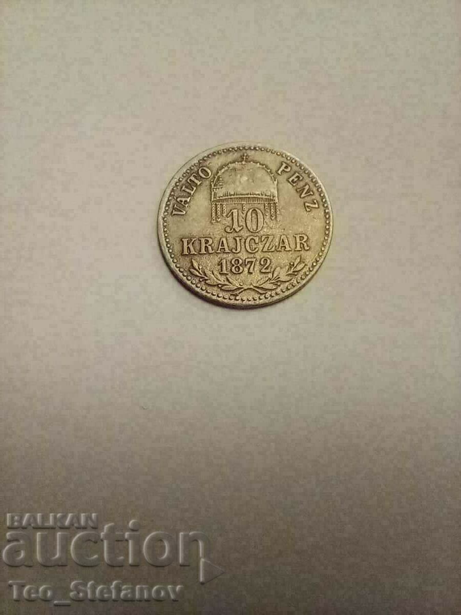 10 крайцера 1872 КВ Унгария сребро