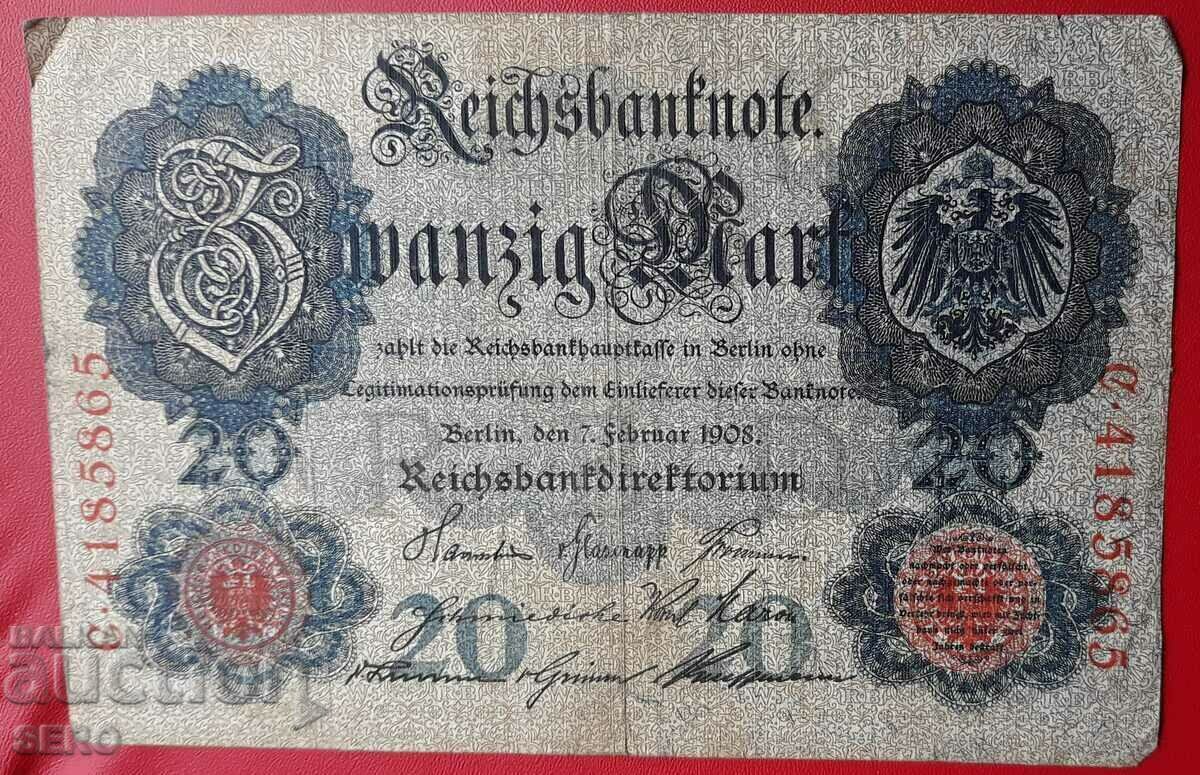 Банкнота-Германия-20 марки 1908-рядка
