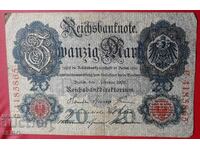 Bancnota-Germania-20 marci 1908-rara