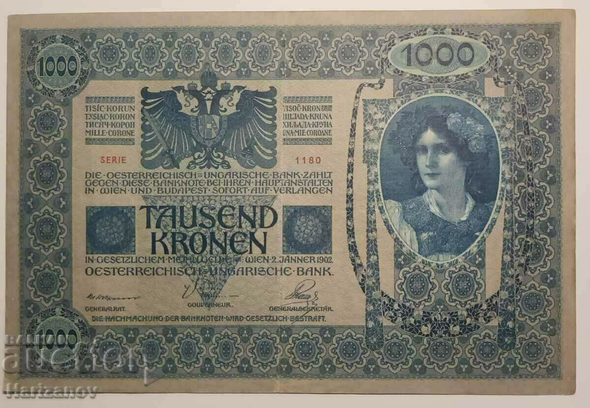 1000 de coroane / coroane Austria 1902 Fără supratipărire! RAR