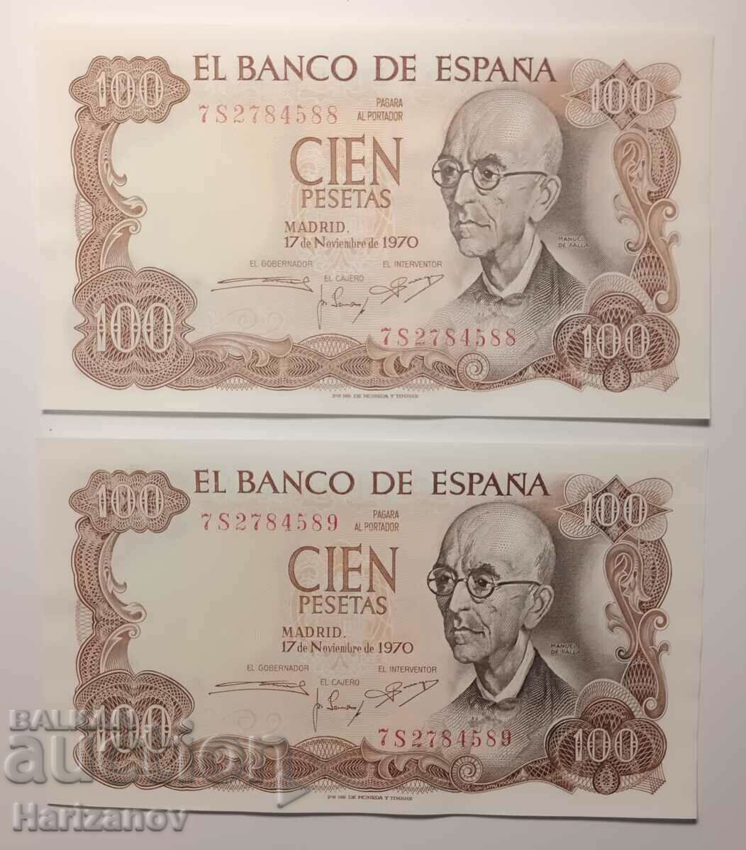 Lot consecutiv 100 pesete 1970 / Lot 100 pesete UNC!
