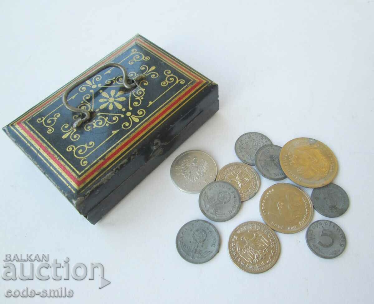 Old box with children's coins game toy fascist Germany