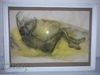 OLD DRAWING. WATERCOLOR. FRAME, GLASS