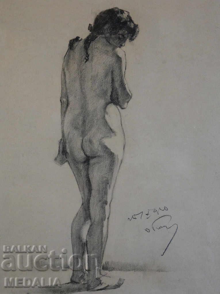 Dimitar Gyuzhenov-naked body-drawing-signed-1920-framed