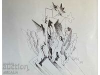 Ivan Kirkov-Compoziție-desen-semnat-încadrat-1988