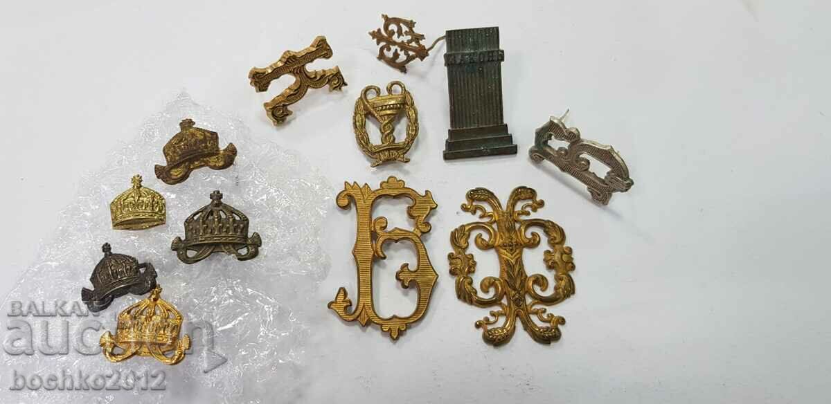 Royal monograms, crowns, epaulette insignia, epaulettes