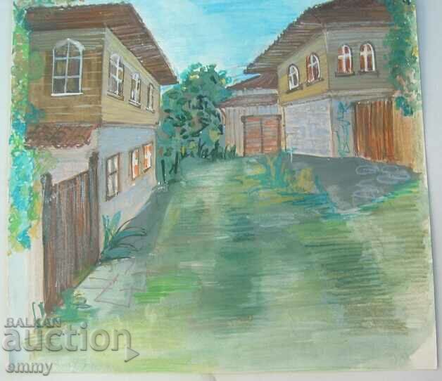 Auction Old watercolor drawing - old houses Auction Old watercolor drawing - old houses