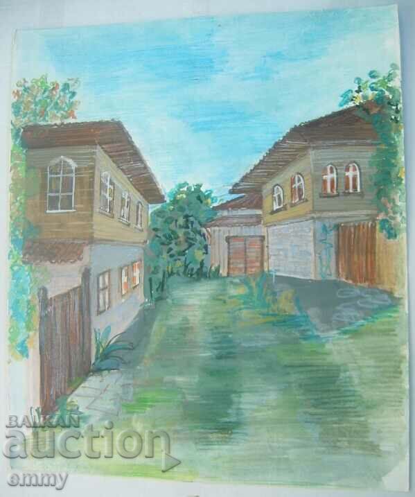Old watercolor drawing - old houses