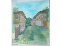 Old watercolor drawing - old houses