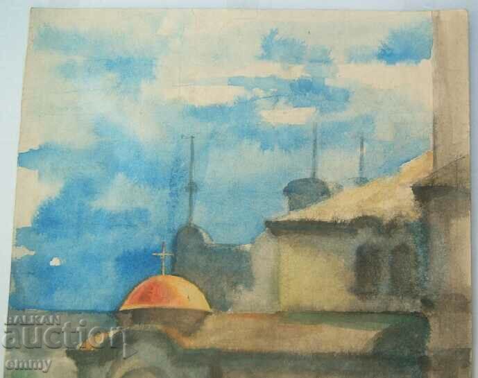 Old watercolor drawing - Alexander Nevsky temple monument with price 27.00 BGN | € 13.80