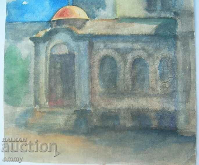 Auction  Old watercolor drawing - Alexander Nevsky temple monument