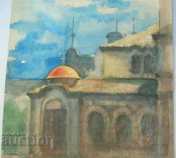 Delivery of Old watercolor drawing - Alexander Nevsky temple monument