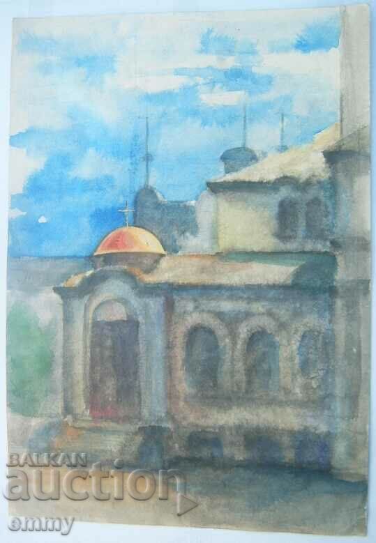 Old watercolor drawing - Alexander Nevsky temple monument