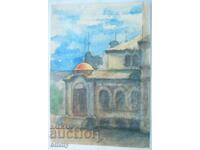 Стара рисунка акварел - храм паметник Александър Невски