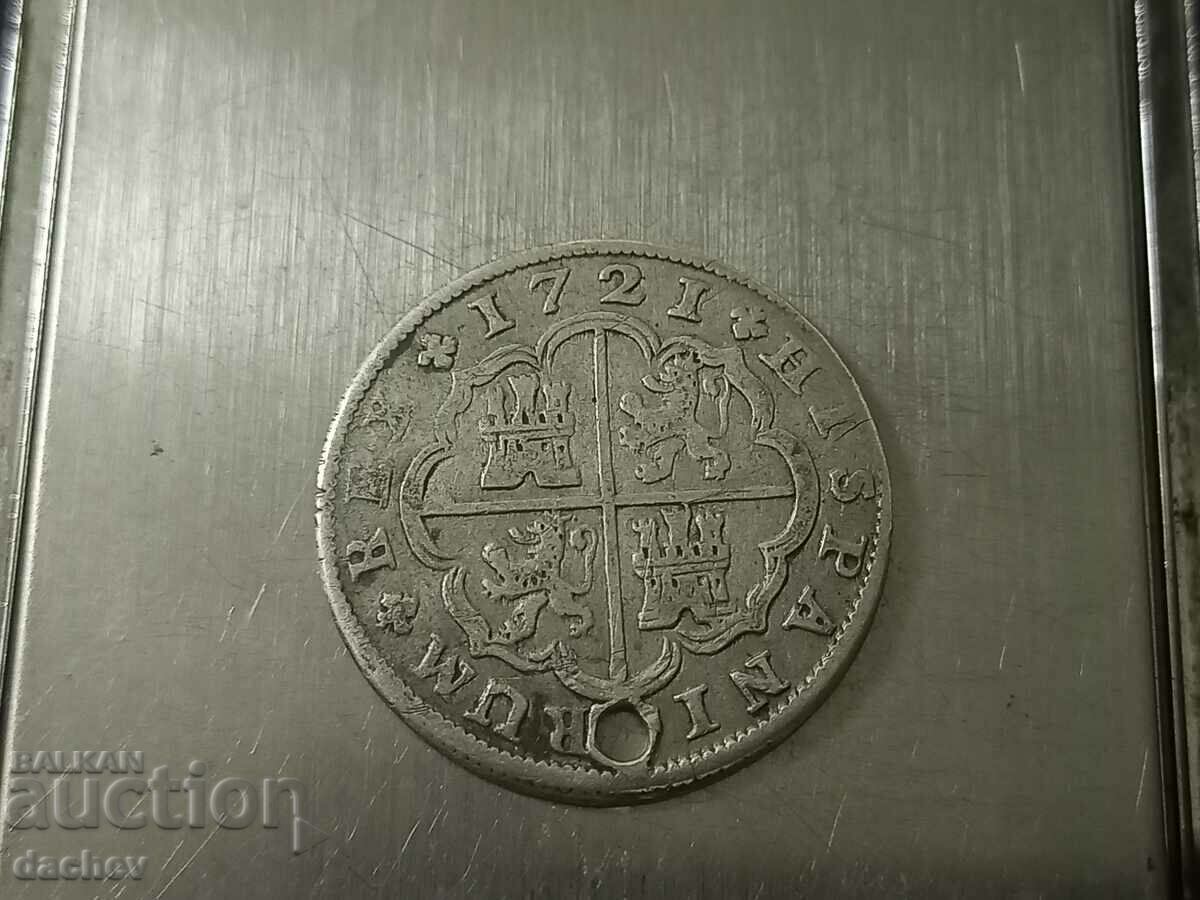 Rare Silver Reala Coin Spain Silver from Jewelry 1721 - 5 Rare Silver Reala Coin Spain Silver from Jewelry 1721 - 5