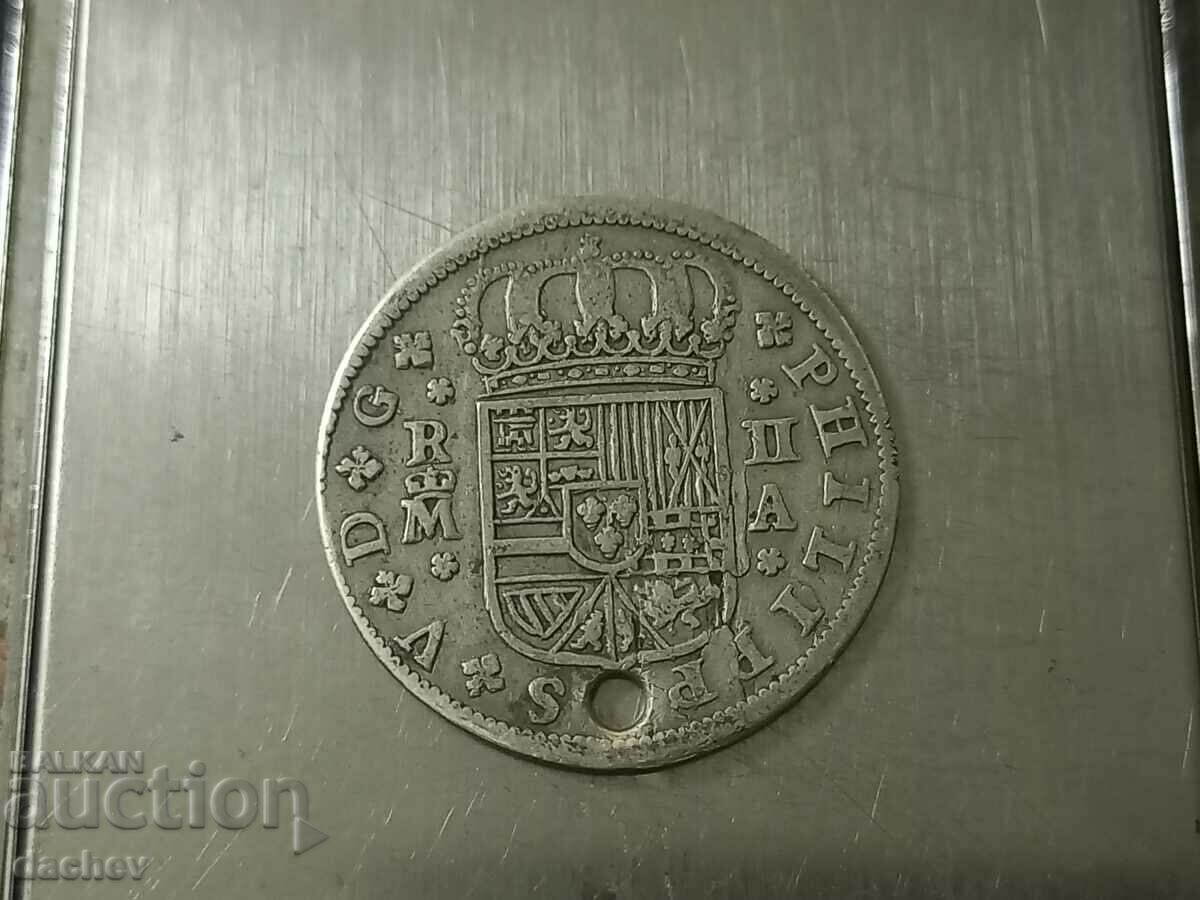 Rare Silver Reala Coin Spain Silver from Jewelry 1721 - 6 Rare Silver Reala Coin Spain Silver from Jewelry 1721 - 6