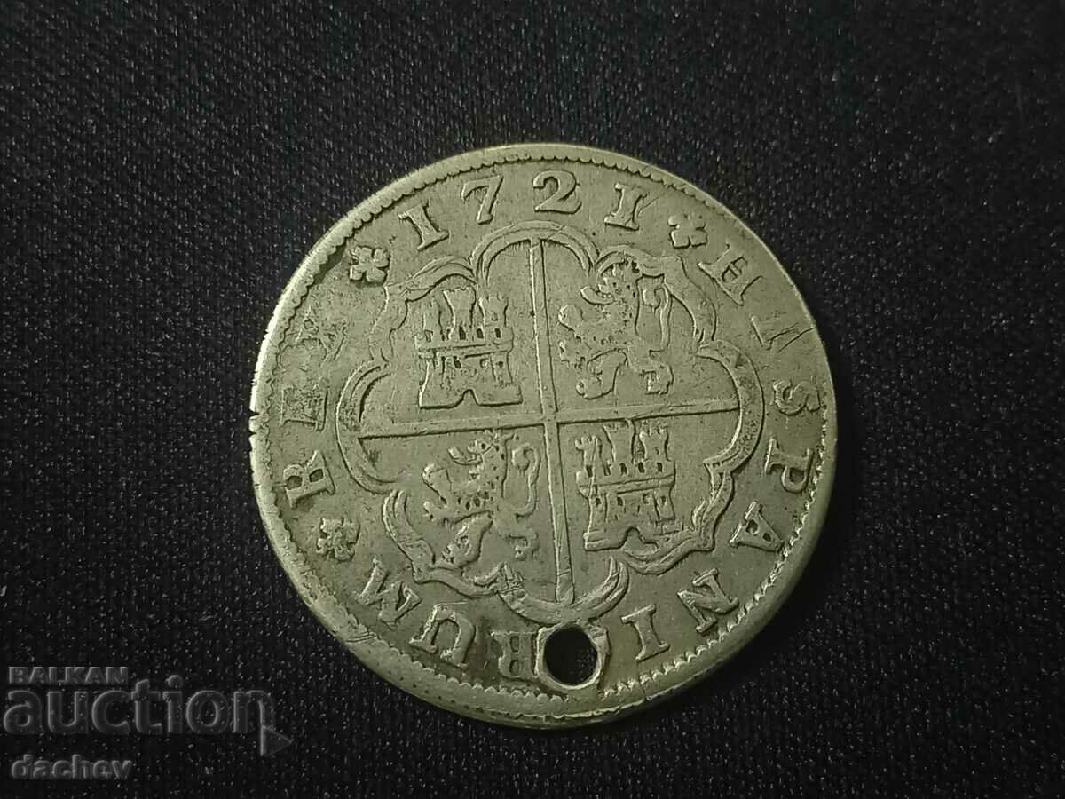 Рядка Сребърна Реала Монета Испания Сребро от накит 1721г.