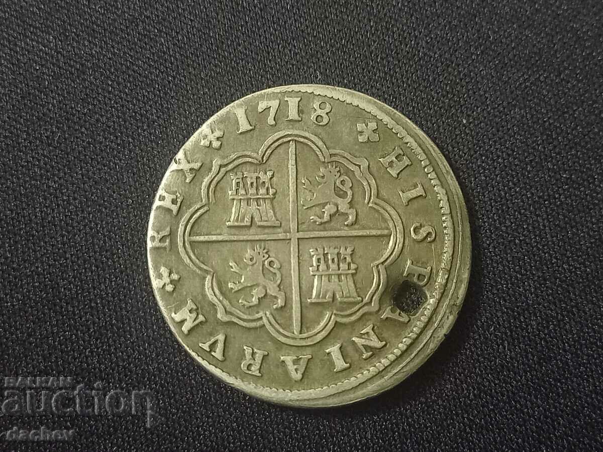 Auction Rare Silver Reala Coin Spain Silver from jewelry 1718. Auction Rare Silver Reala Coin Spain Silver from jewelry 1718.