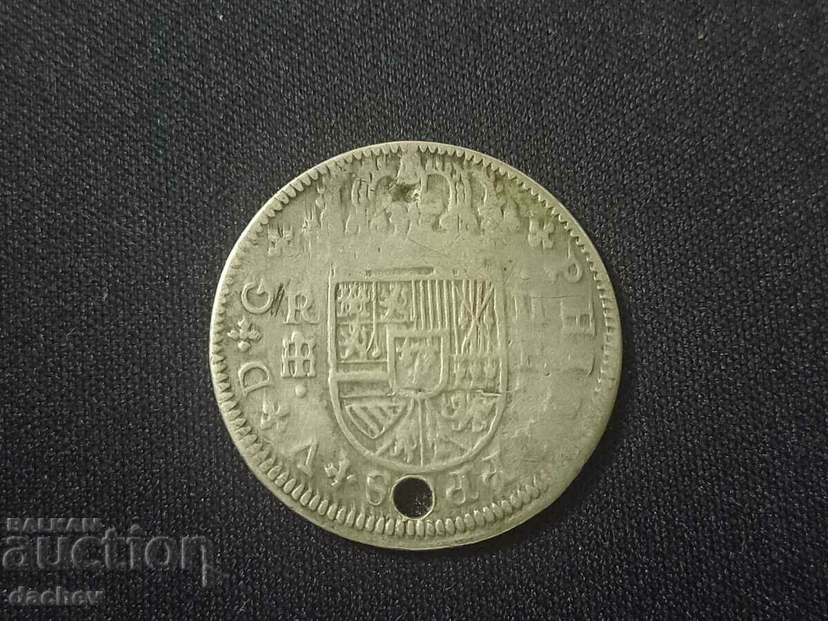 Auction Rare Silver Reala Coin Spain Silver from Jewelry 1721 Auction Rare Silver Reala Coin Spain Silver from Jewelry 1721