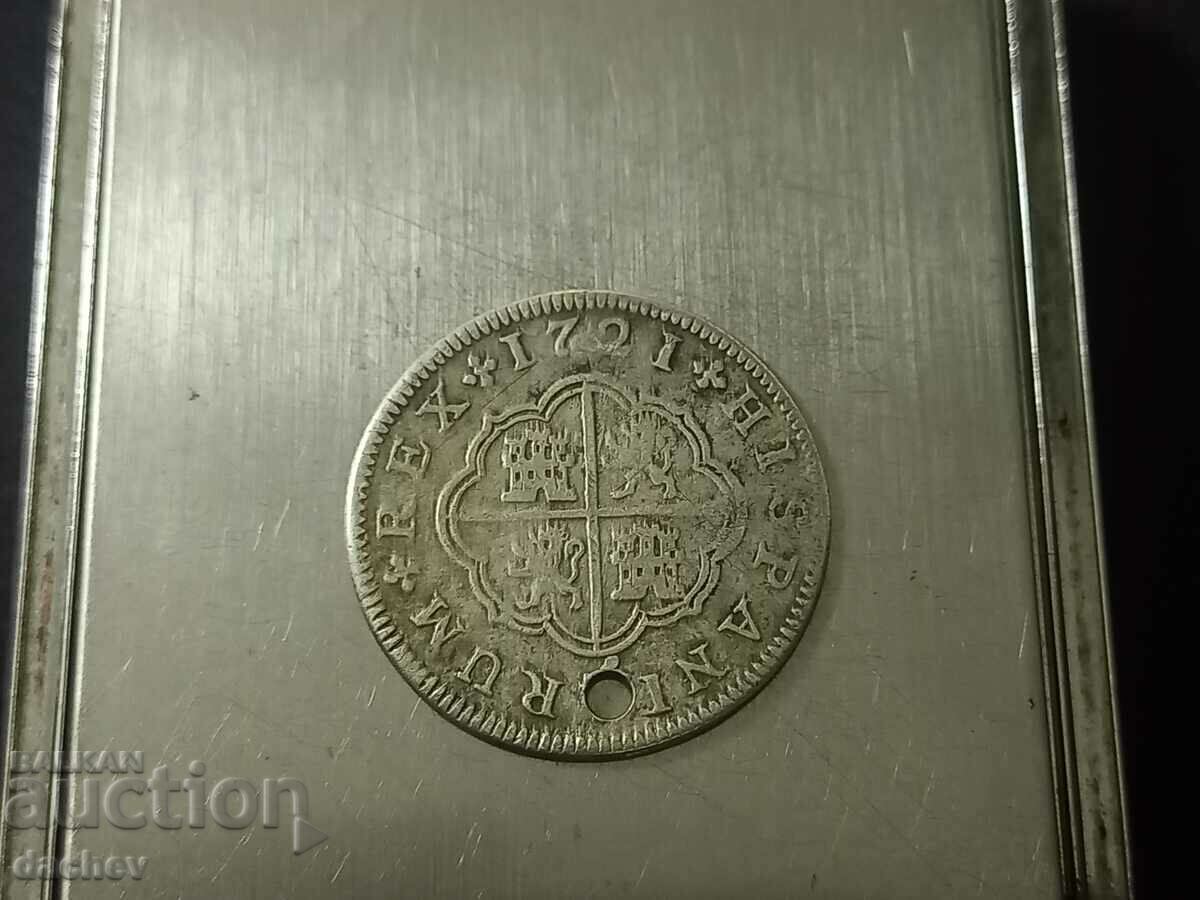 Рядка Сребърна Реала Монета Испания Сребро от накит 1721г. - 5
