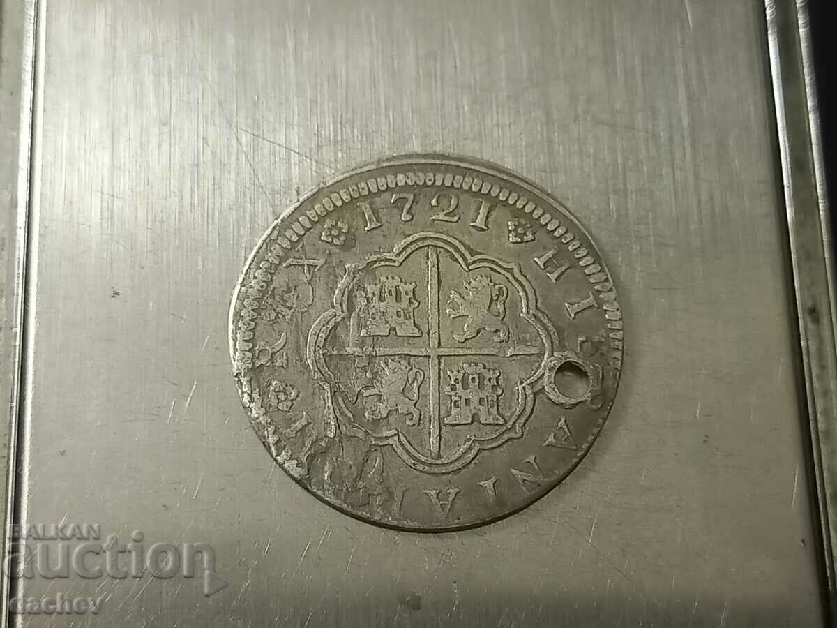 Auction Rare Silver Reala Coin Spain Silver from Jewelry 1721 Auction Rare Silver Reala Coin Spain Silver from Jewelry 1721