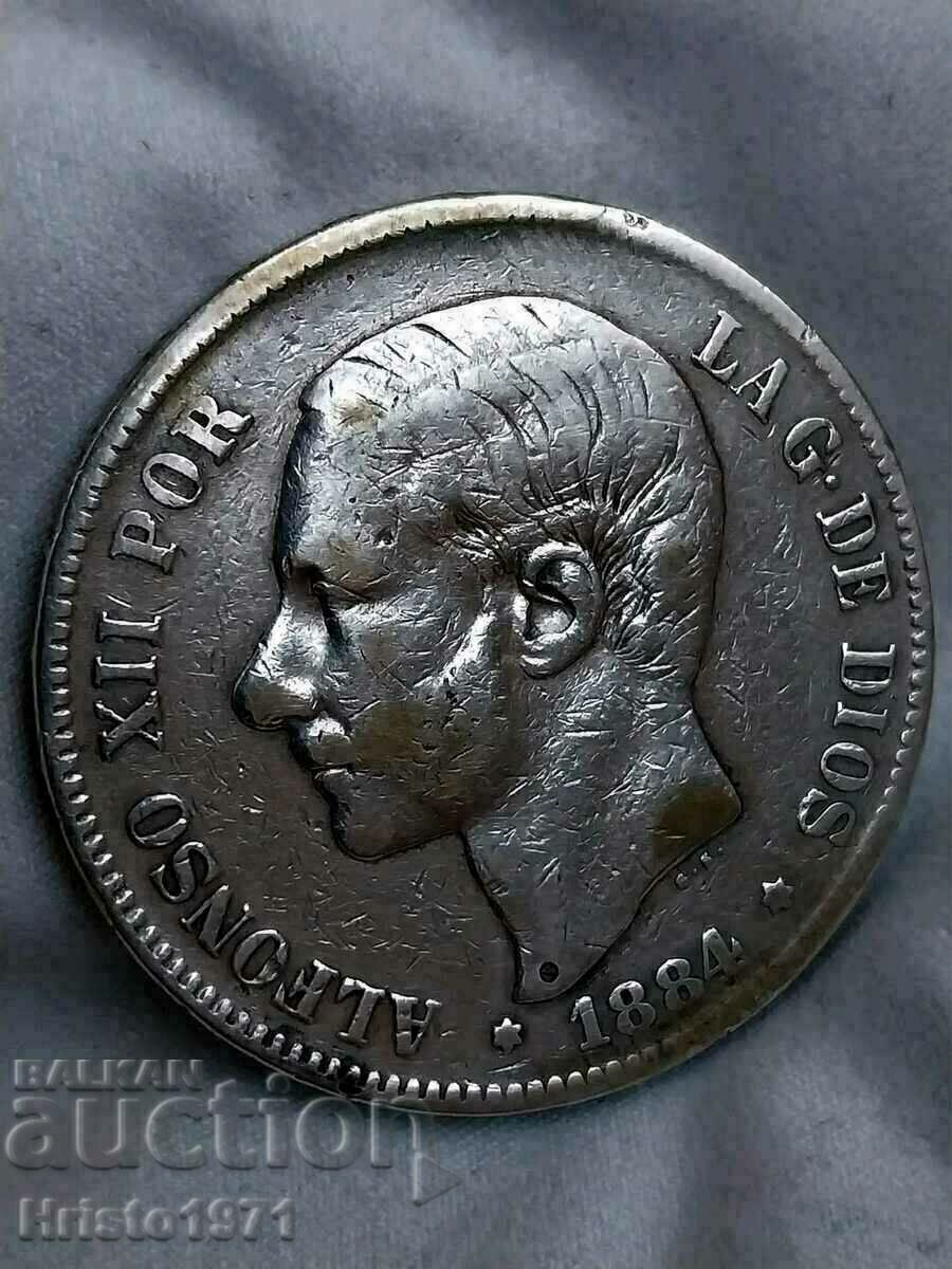 5 pesetas 1884