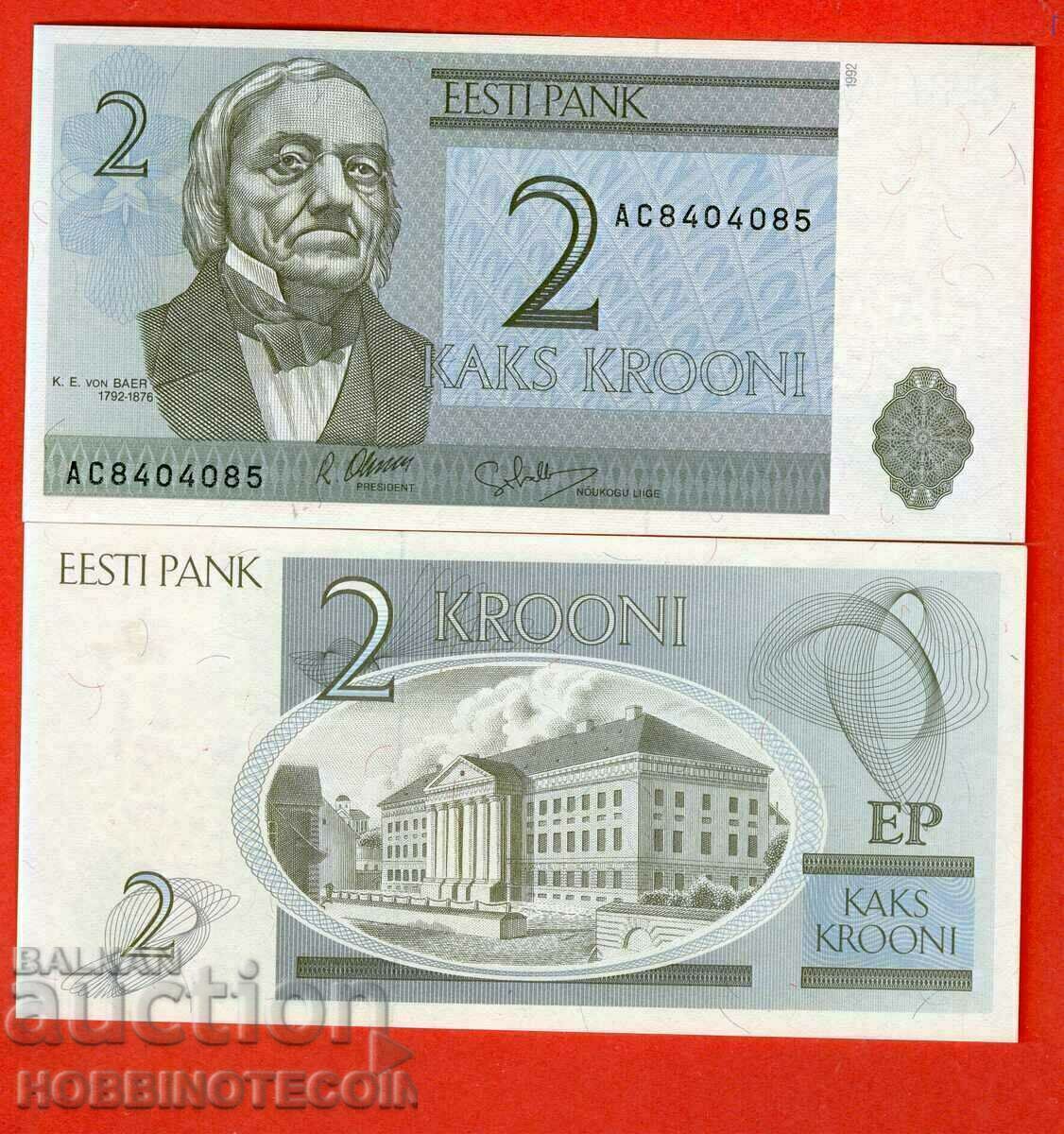 ESTONIA ESTONIA 2 Krone emisiune 1992 emisiune NOU UNC