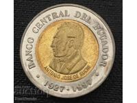 Ecuador.100 Sucre 1997 70 years Central Bank.UNC.