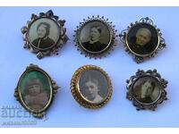 6 OLD GILT PHOTO BROOCHES.