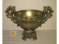 Baroque bowl vase with polyresin imitation bronze handles, excellent