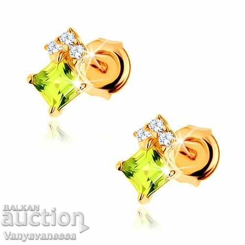 375 gold earrings, two squares placed one behind the other