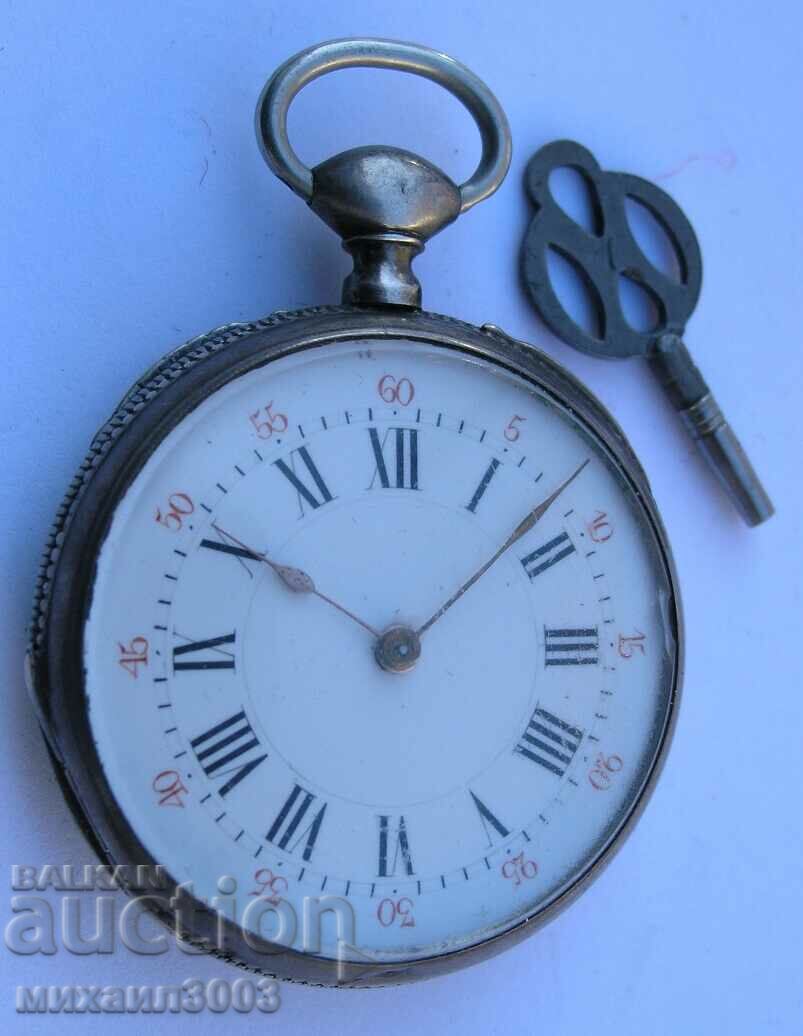 ANTIQUE SILVER WATCH WITH KEY
