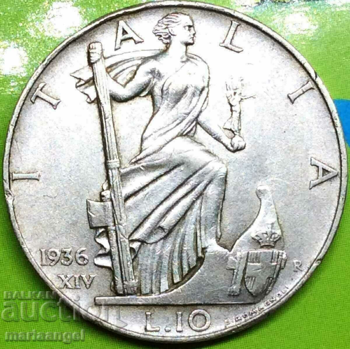 10 Lira 1936 Ιταλία Victor Emmanuel II 27mm Ασήμι