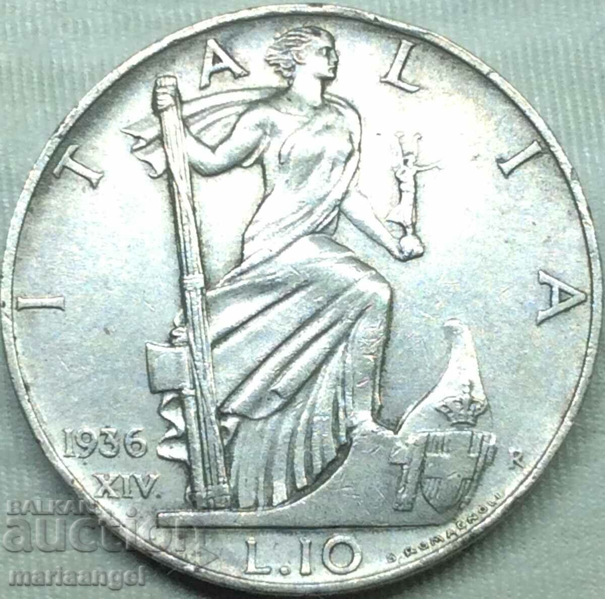 10 лири 1936 Италия Виктор Емануил II 27мм   сребро