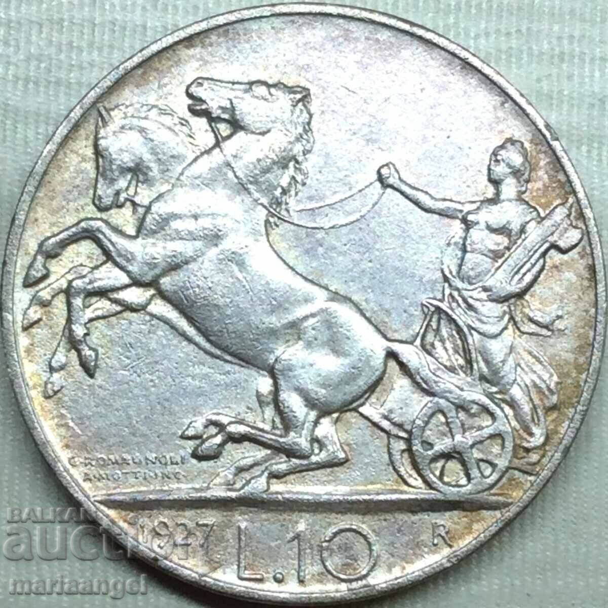 10 лири 1927 Италия **FERT** сребро Патина