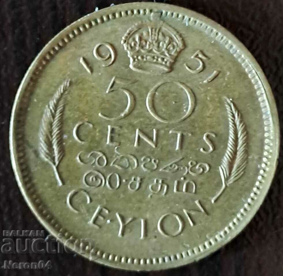 50 cents 1951, Ceylon