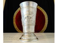 Hunting mug, tankard, pewter cup with Deer, Roe deer, Hunter