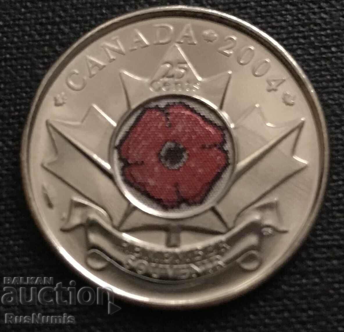 Canada. 25 de cenți 2004 Poppy Coin.UNC.