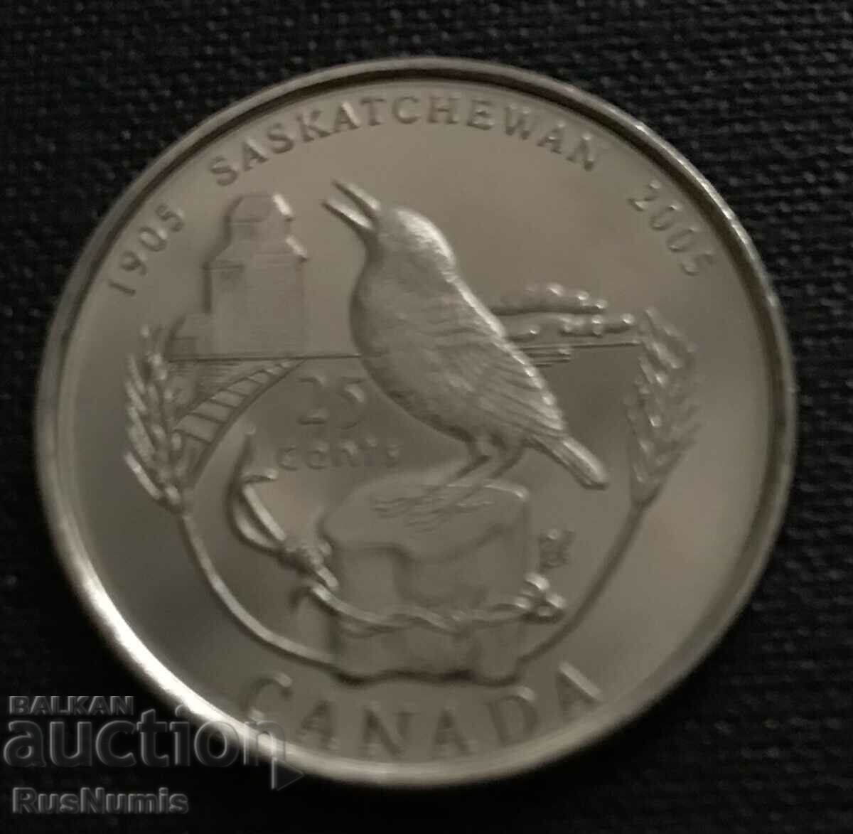 Канада. 25 цента 2005 г.100 год.Саскачеван.UNC.