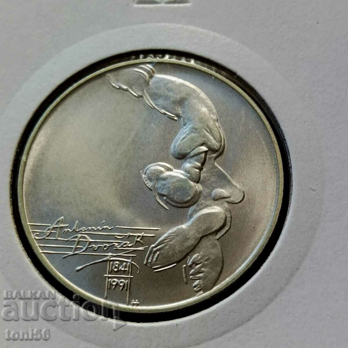 Чехословакия 100 крони 1991 UNC - сребро Дворжак