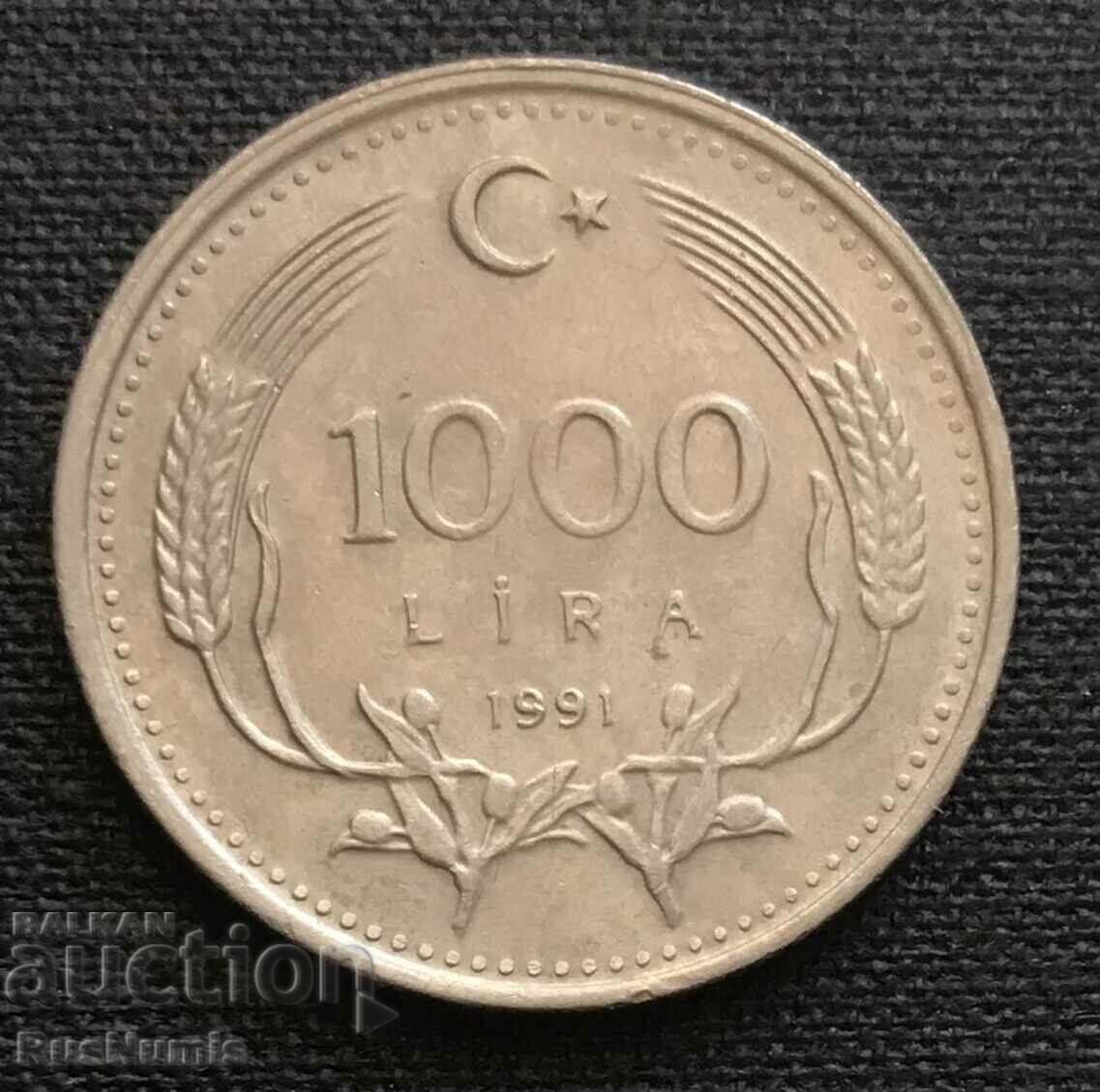 Турция.  1 000 лири 1991 г.