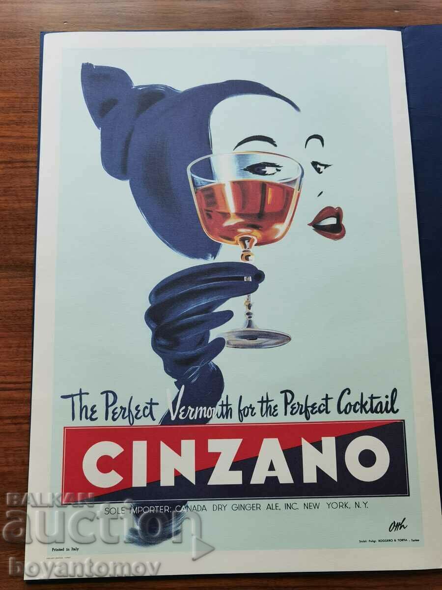 Σετ 4 vintage αφίσες Άλμπουμ Manifesti Cinzano d'Epoc