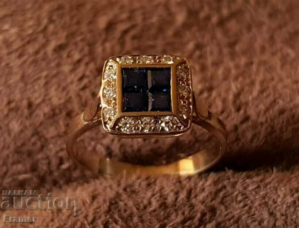 18K GOLD with DIAMONDS diamonds sapphires Stylish ring - 7 18K GOLD with DIAMONDS diamonds sapphires Stylish ring - 7