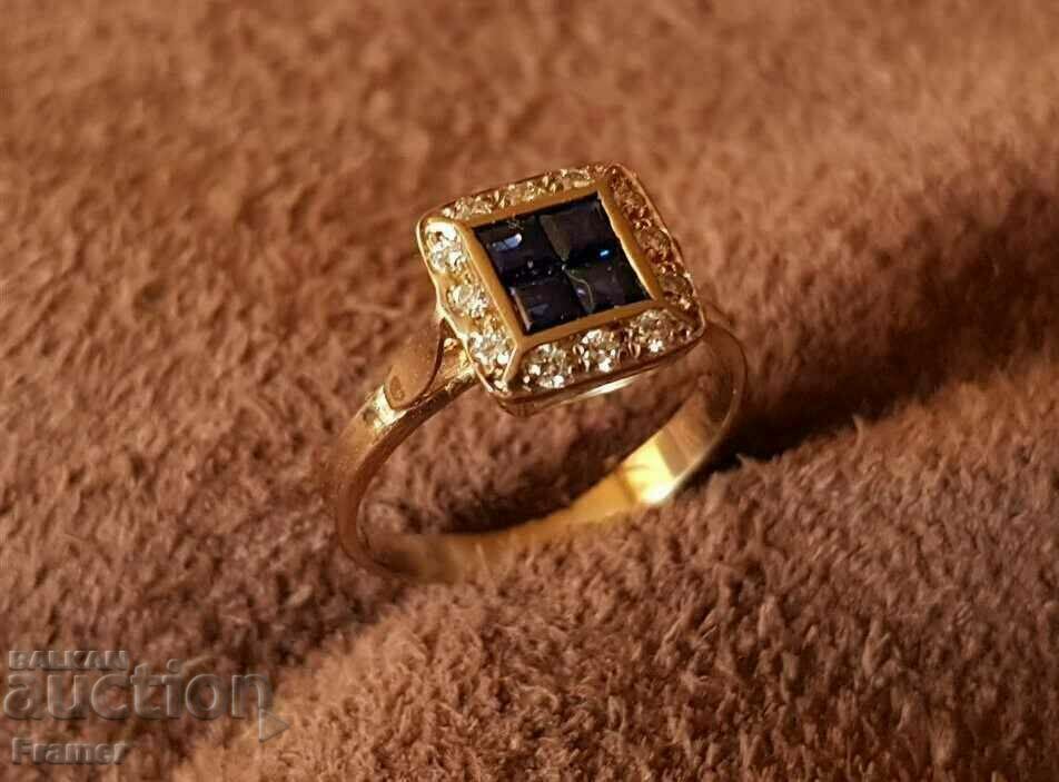 18K GOLD with DIAMONDS diamonds sapphires Stylish ring