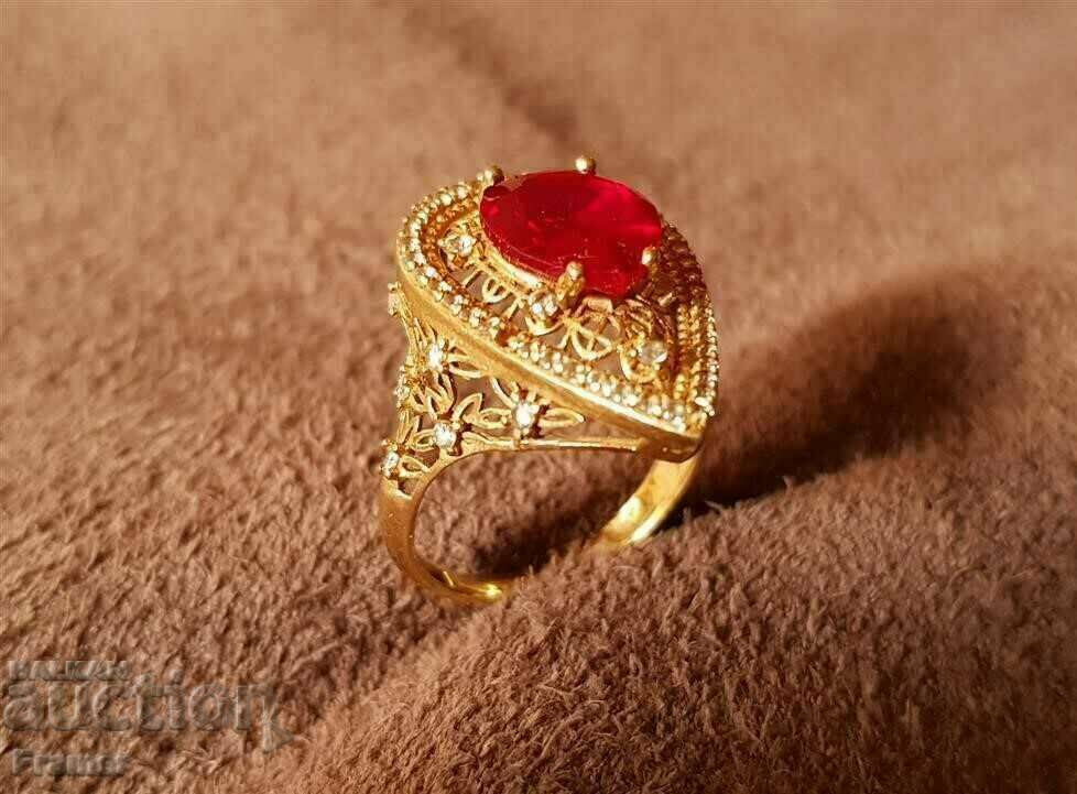 14K GOLD Stylish elegant ring with ruby and zircons with price 1200.00 BGN | € 613.55 14K GOLD Stylish elegant ring with ruby and zircons with price 1200.00 BGN | € 613.55