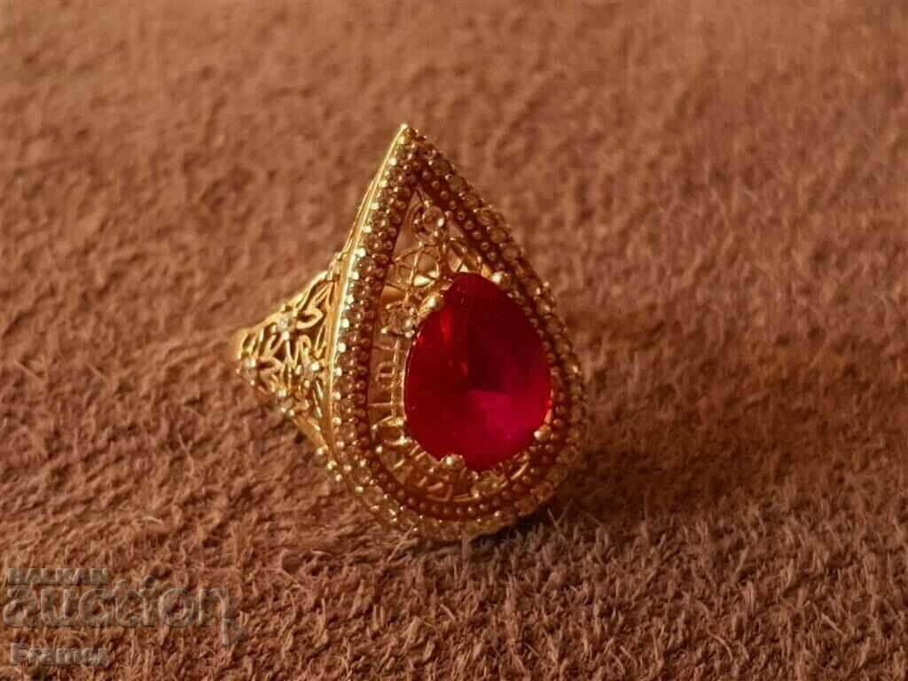 Delivery of 14K GOLD Stylish elegant ring with ruby and zircons Delivery of 14K GOLD Stylish elegant ring with ruby and zircons