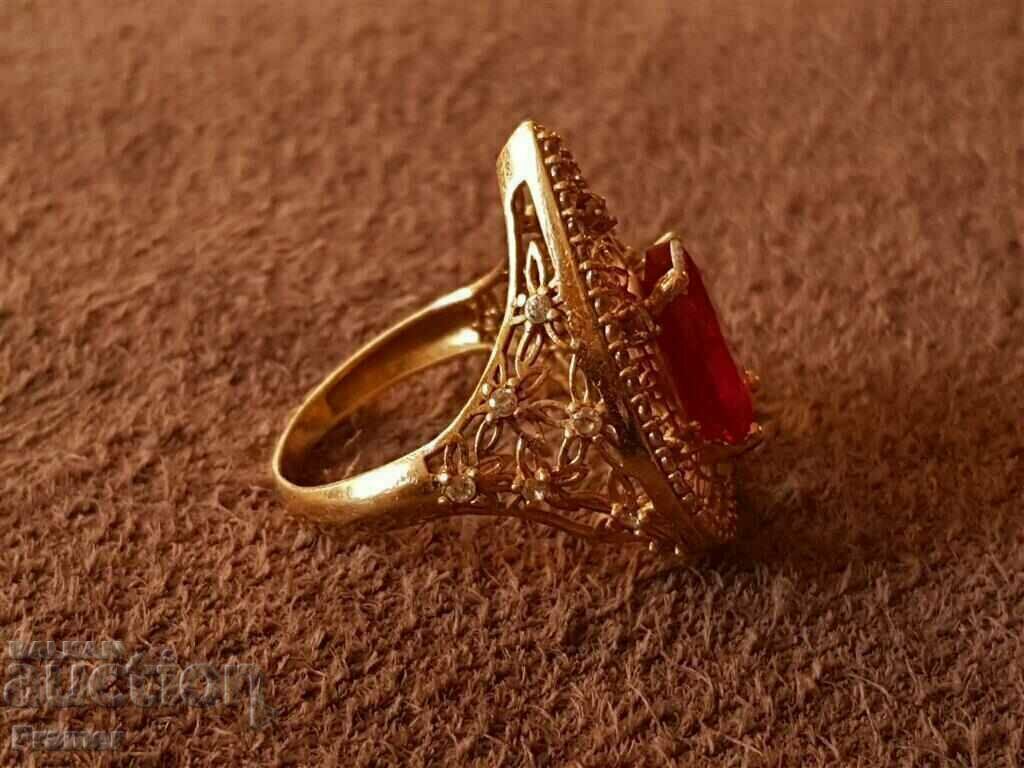 14K GOLD Stylish elegant ring with ruby and zircons - 6 14K GOLD Stylish elegant ring with ruby and zircons - 6