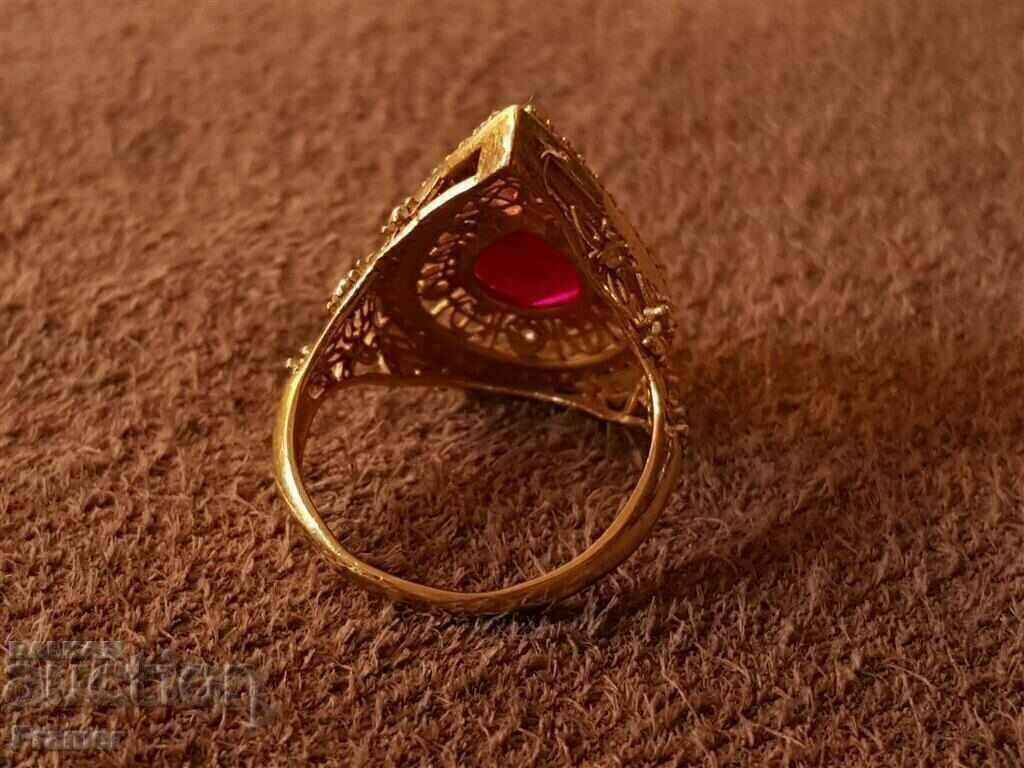 14K GOLD Stylish elegant ring with ruby and zircons - 7 14K GOLD Stylish elegant ring with ruby and zircons - 7