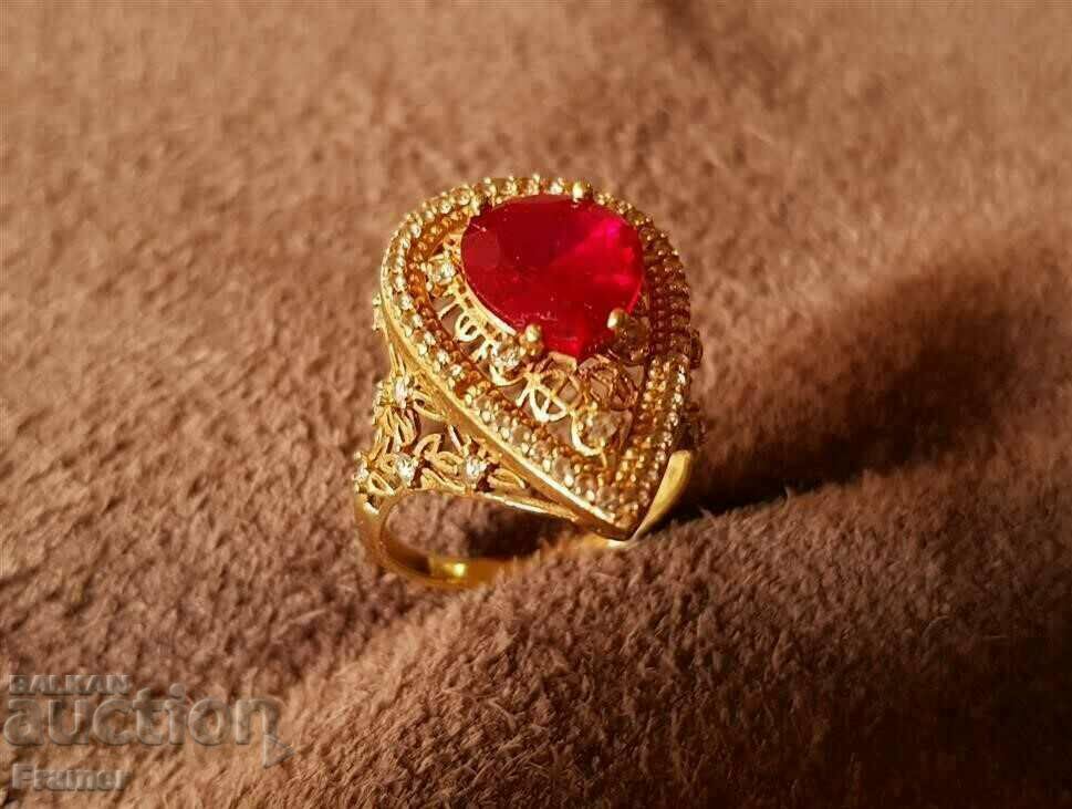 14K GOLD Stylish elegant ring with ruby and zircons 14K GOLD Stylish elegant ring with ruby and zircons