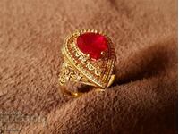 14K GOLD Stylish elegant ring with ruby and zircons
